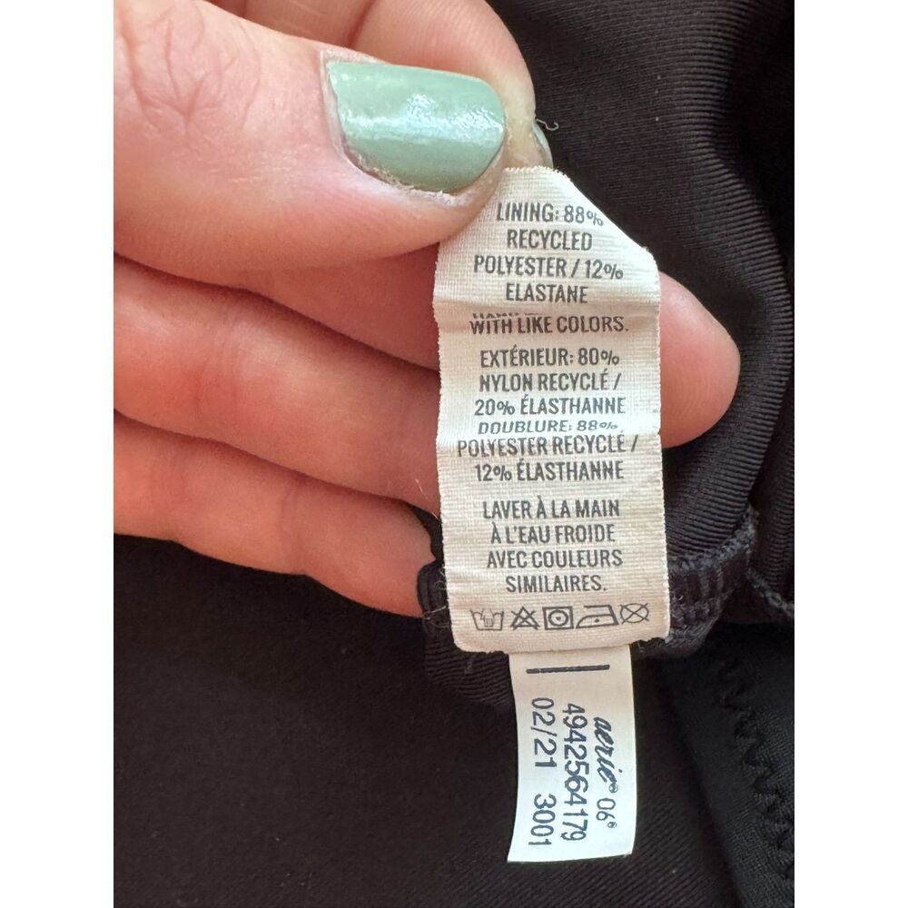 Aerie Black Bandeau One Piece Swimsuit Tie Front Open Back Strapless Medium - Picture 6 of 6